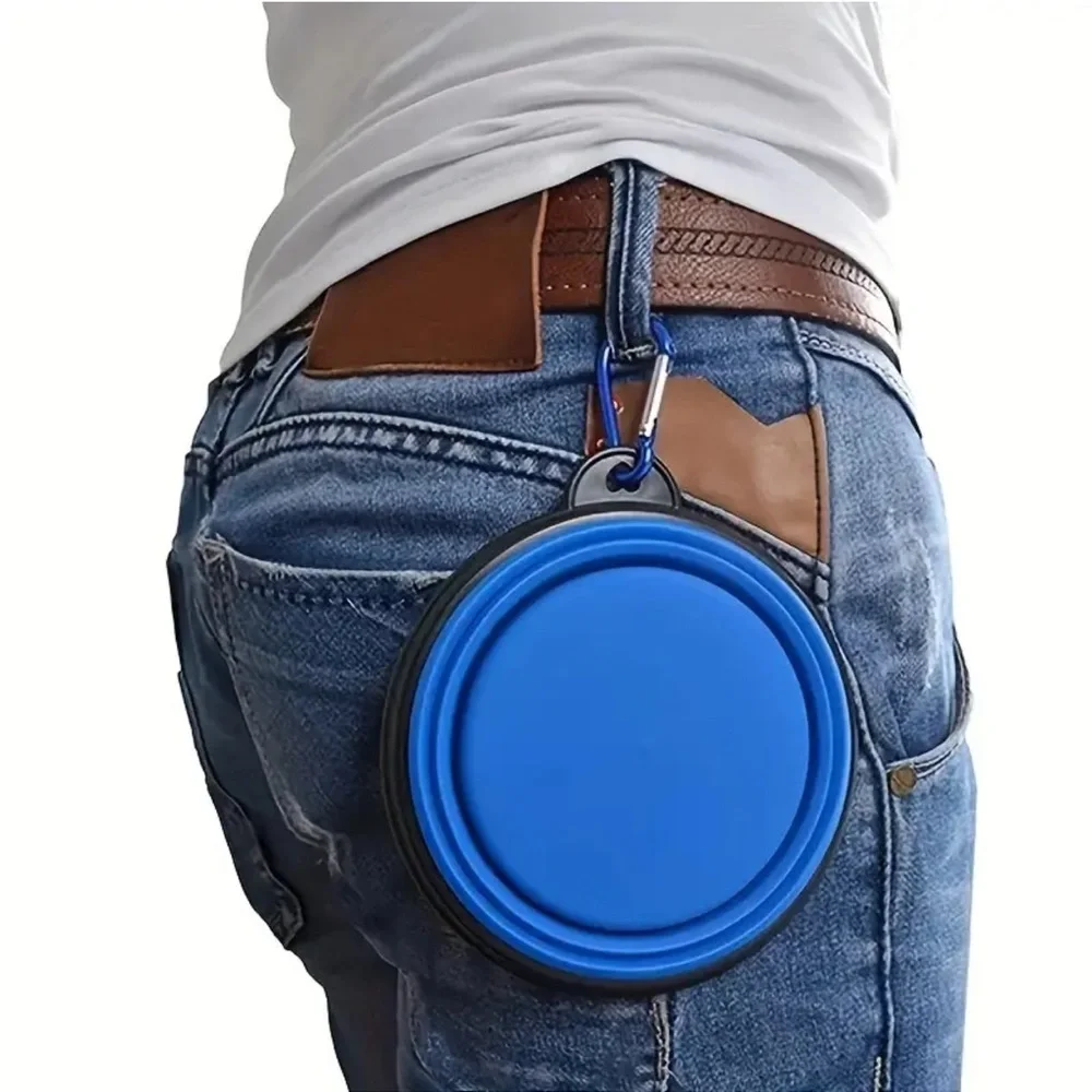 Small Portable Collapsible Pet Bowl with Clip, Sky Blue (Cat or Dog)